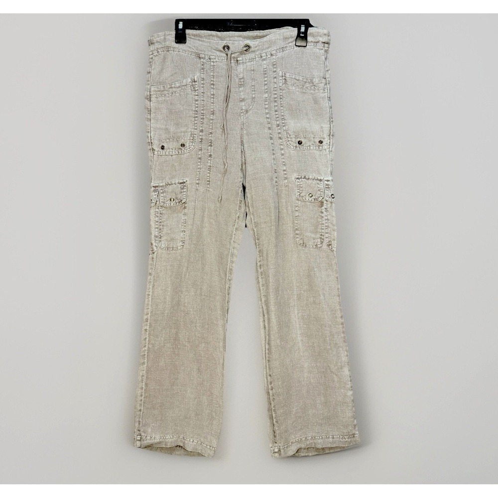 XCVI Cargo Linen Pants Womens XS Gray Drawstring Utility Pockets Y2K Baggy